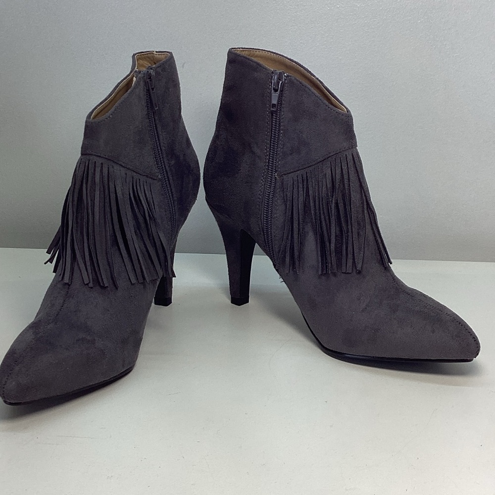 Bellini Fringe Heeled Ankle Boots - Charcoal